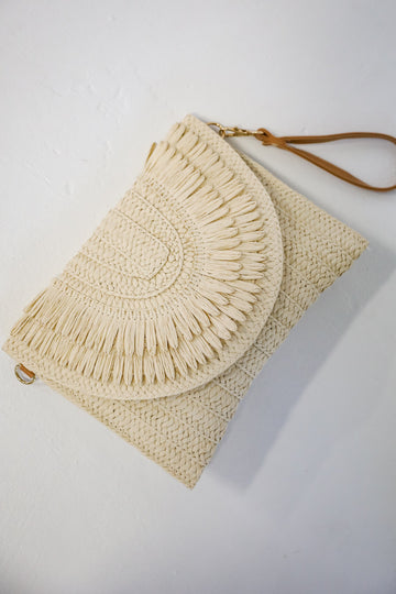 Already There Ivory Straw Clutch