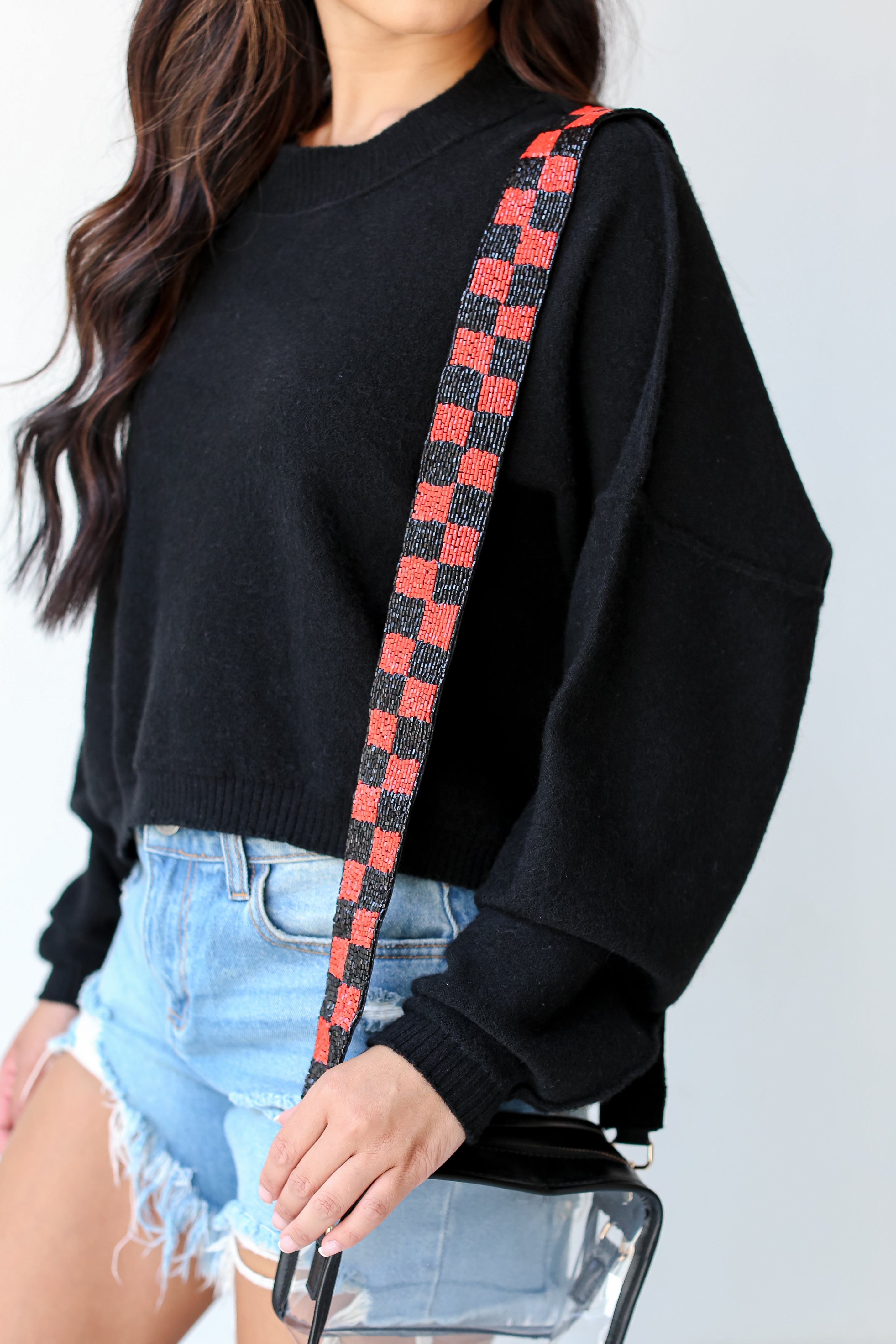Red + Black Checkered Beaded Purse Strap