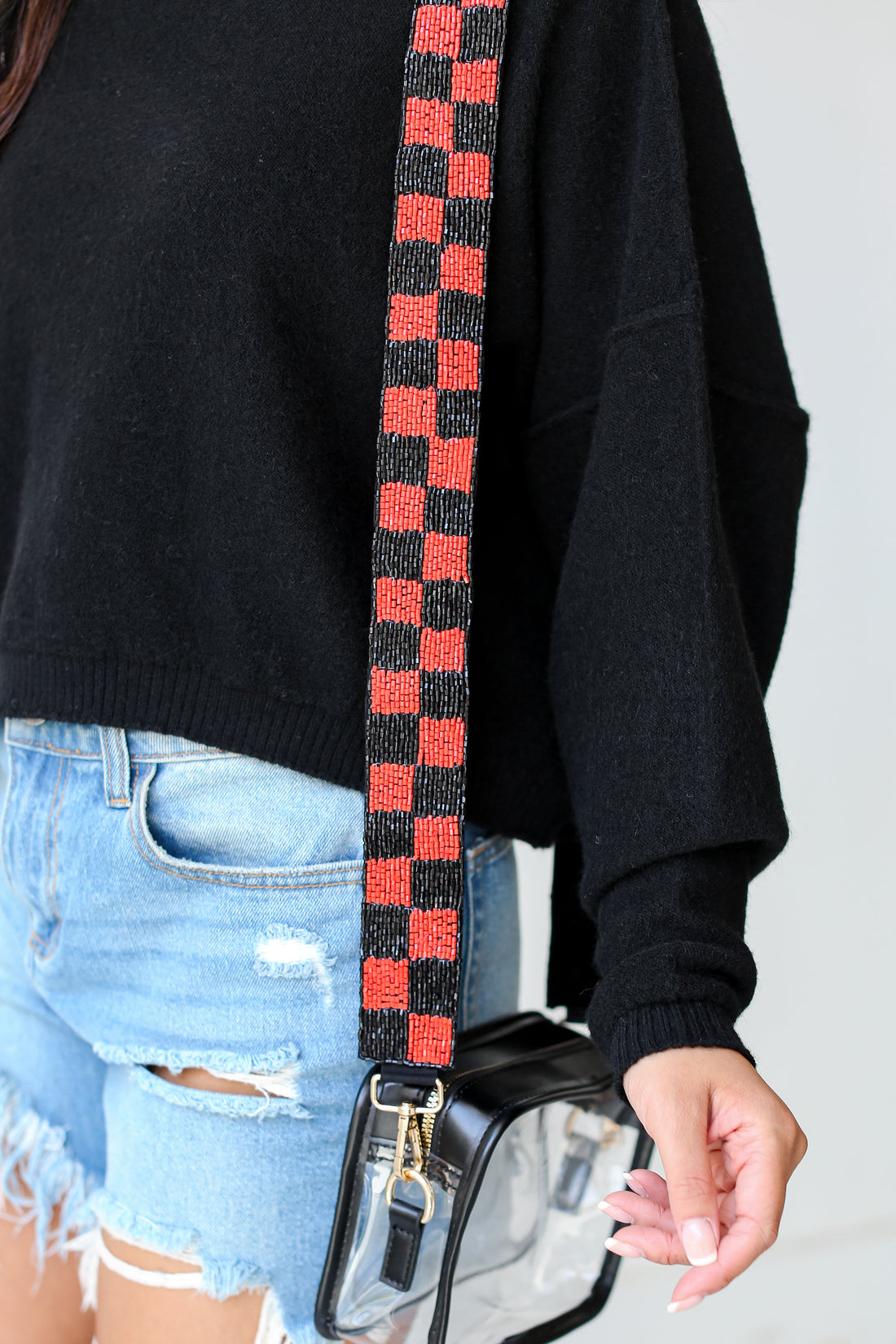Red + Black Checkered Beaded Purse Strap