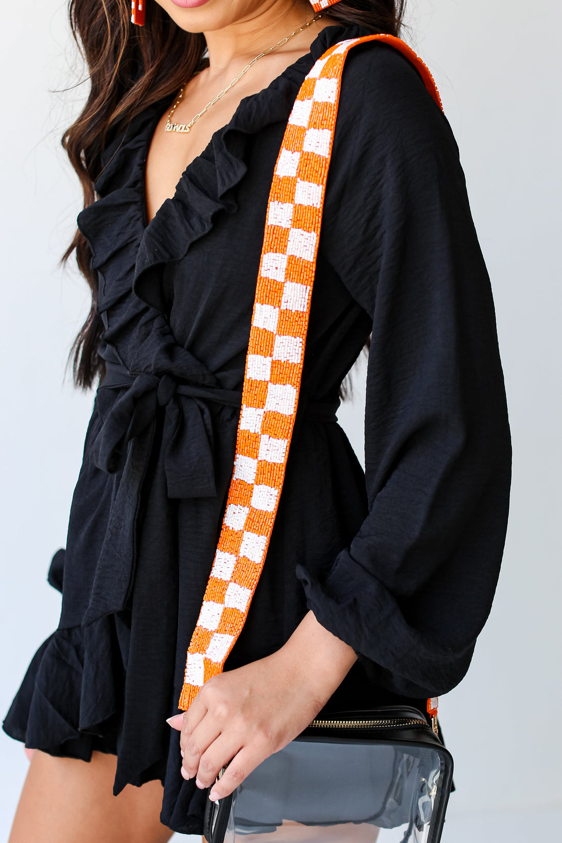 Orange + White Checkered Beaded Purse Strap