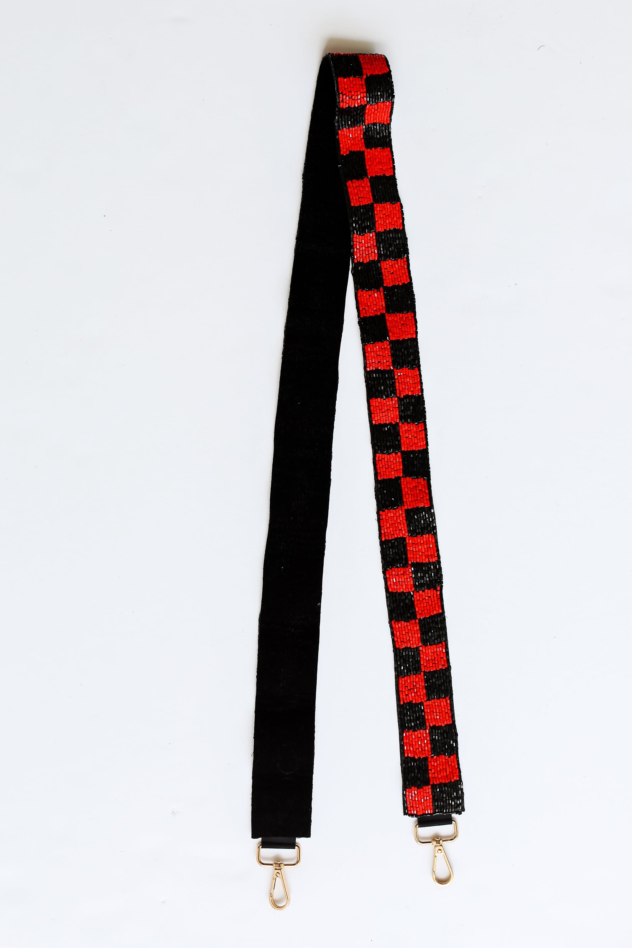 Red + Black Checkered Beaded Purse Strap