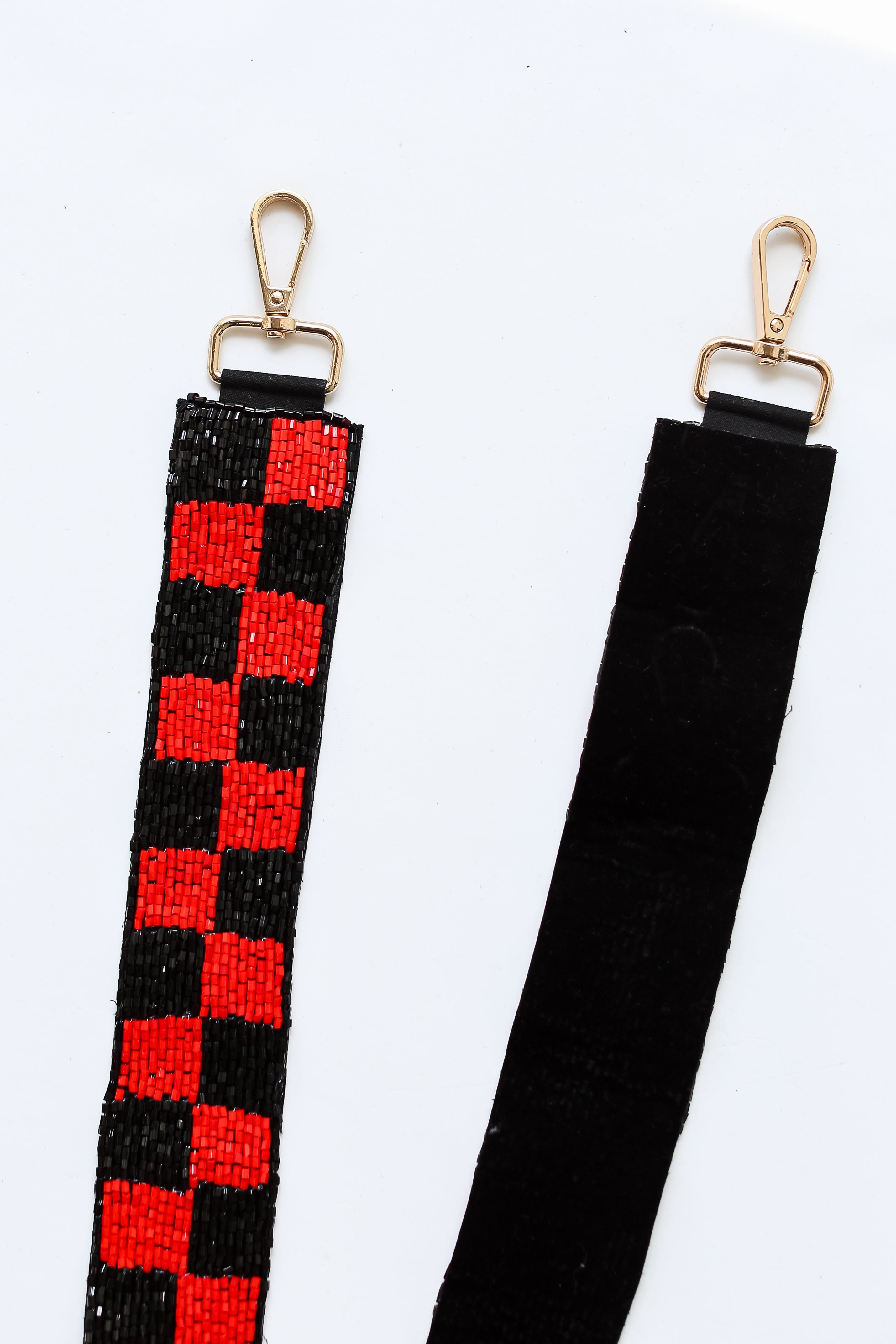 Red + Black Checkered Beaded Purse Strap