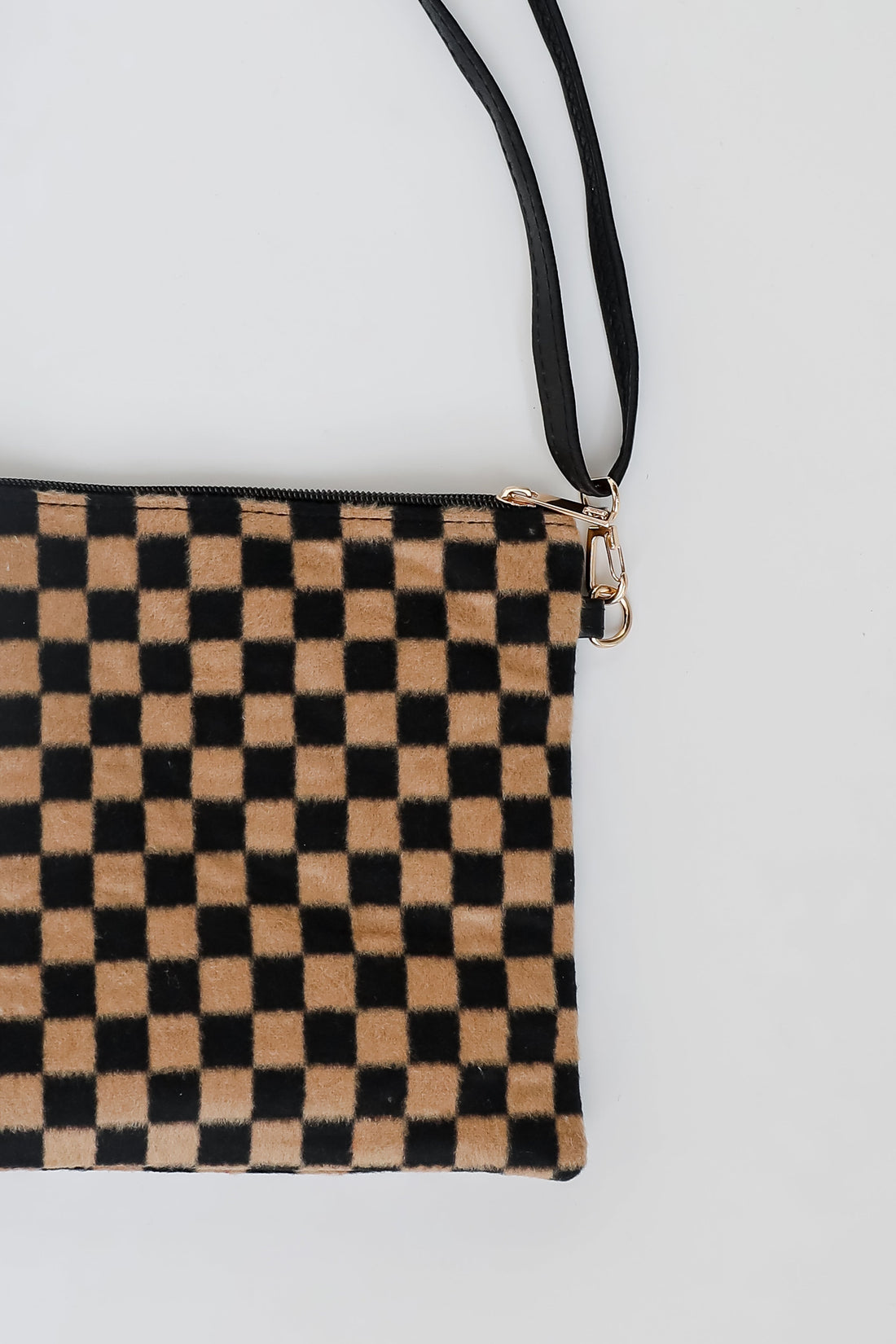 Composed Confidence Brown Checkered Crossbody Bag