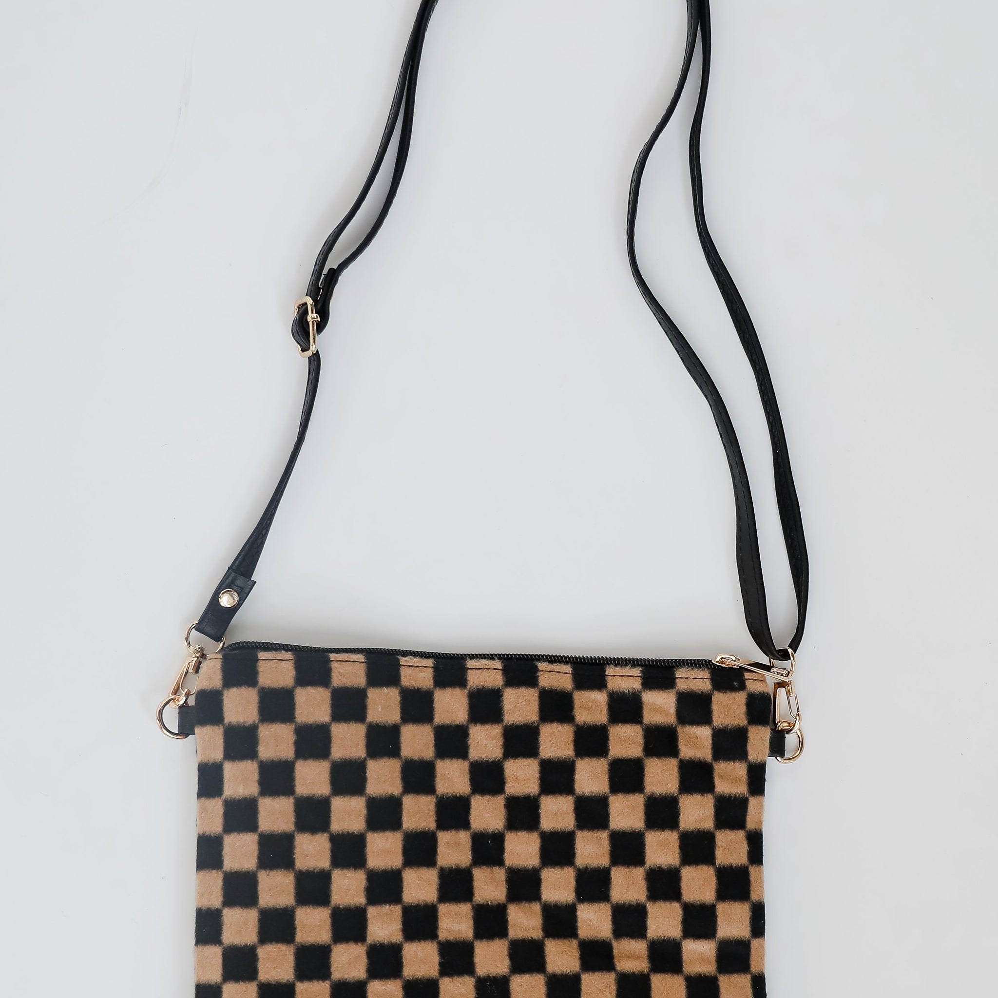 Composed Confidence Brown Checkered Crossbody Bag
