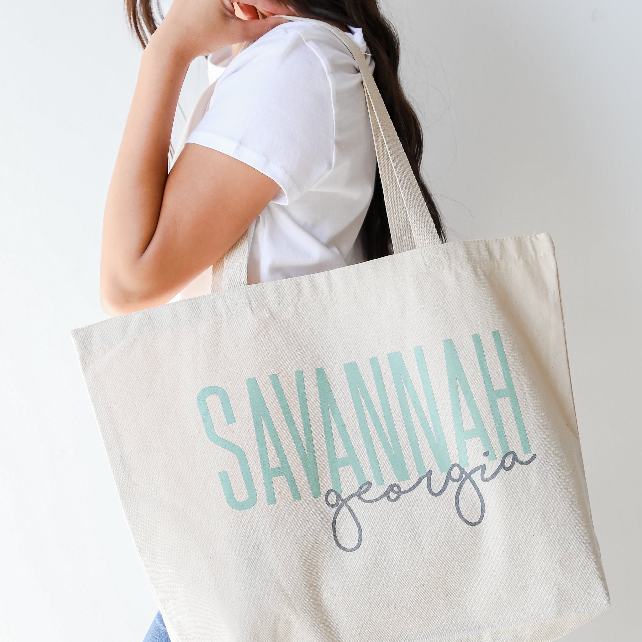 Savannah Georgia Script Large Tote Bag
