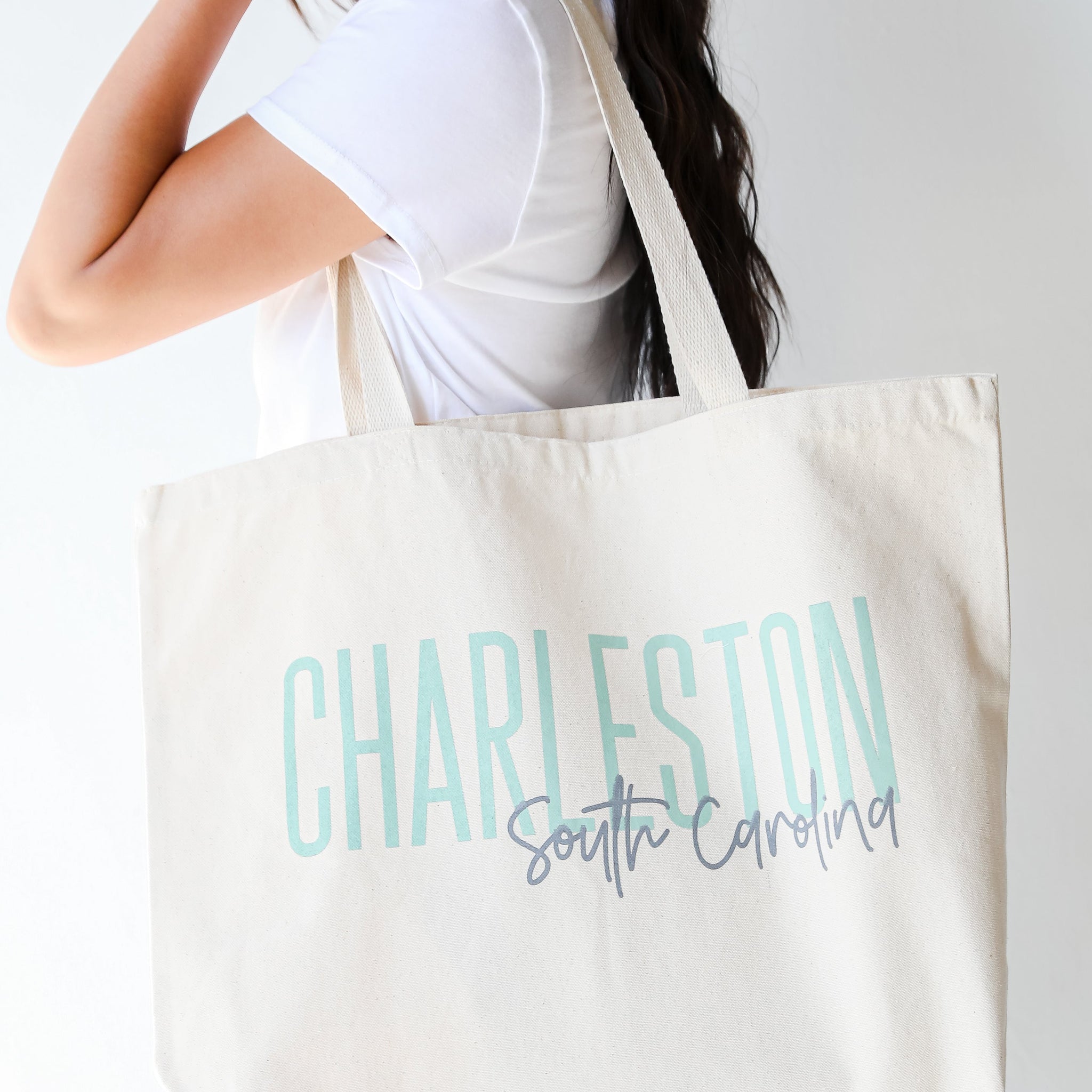 Charleston South Carolina Script Large Tote Bag