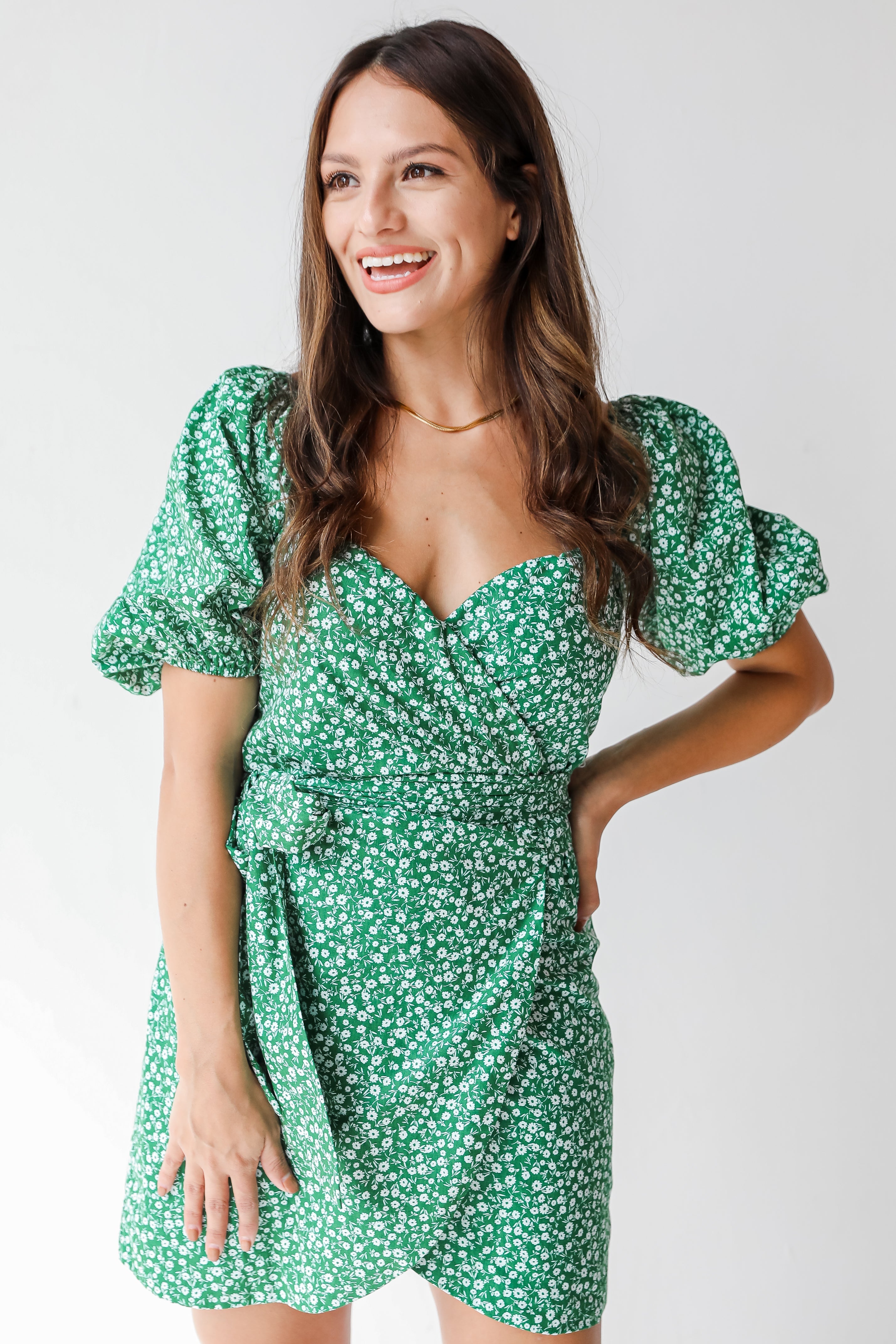 Always Growing Floral Wrap Mini Dress