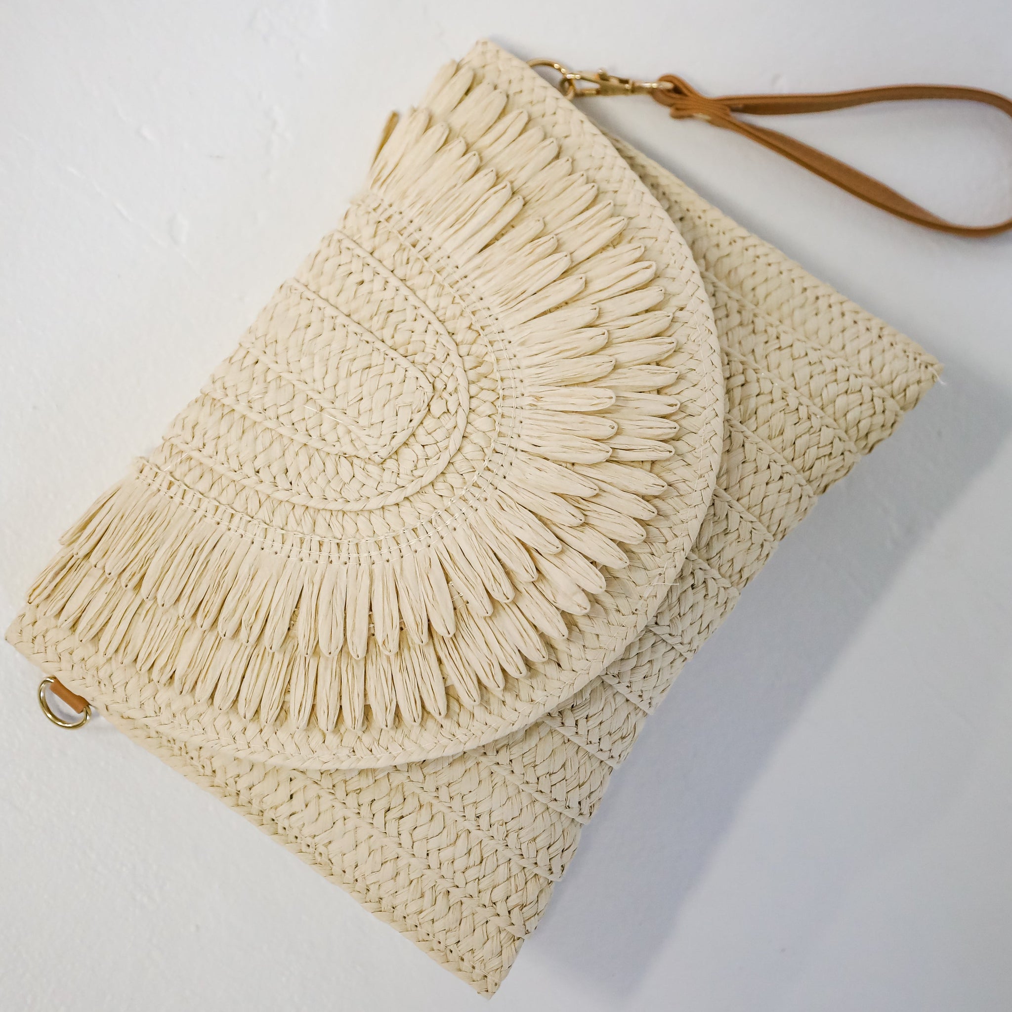 Already There Ivory Straw Clutch