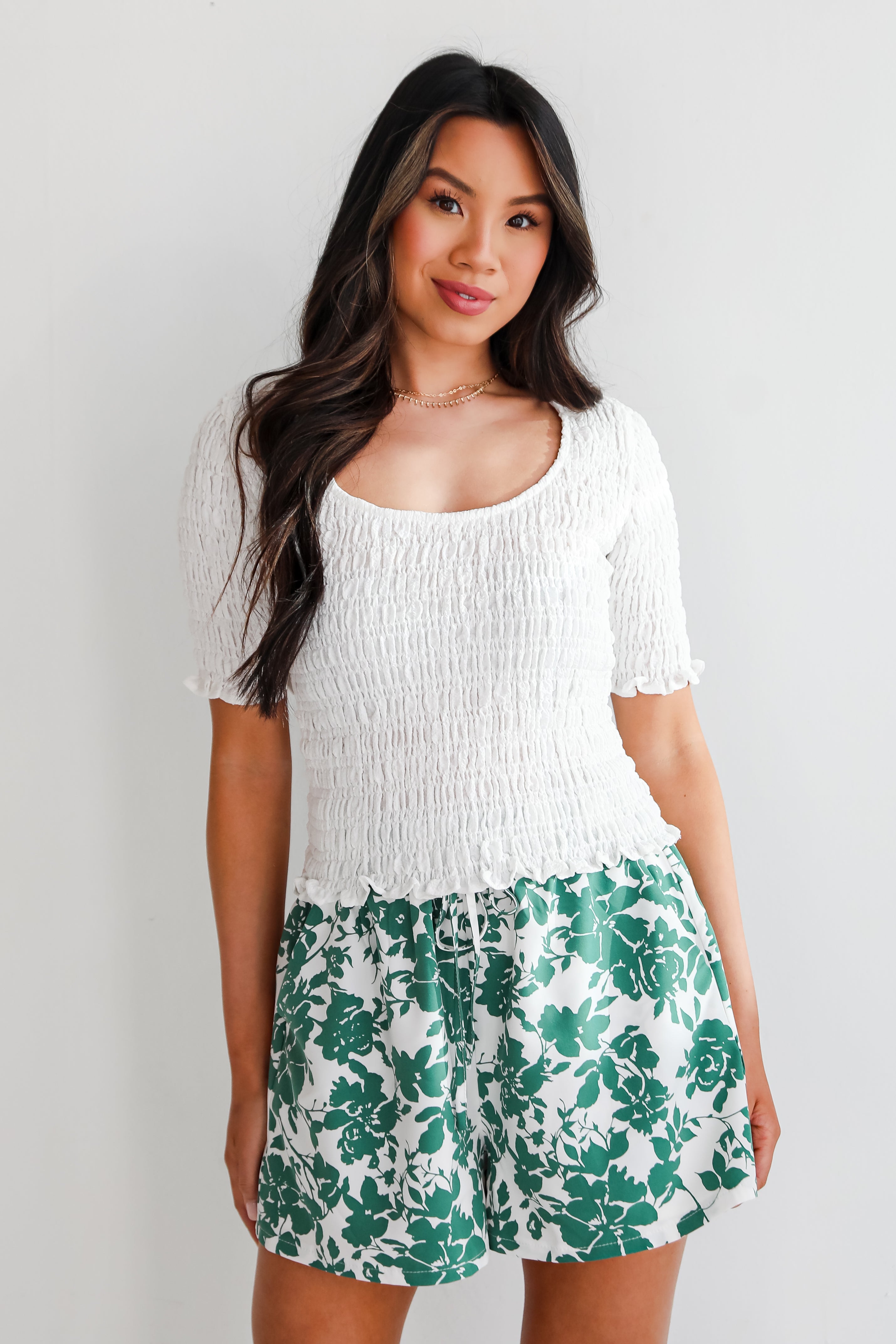 Dreamy Approach White Smocked Crop Top