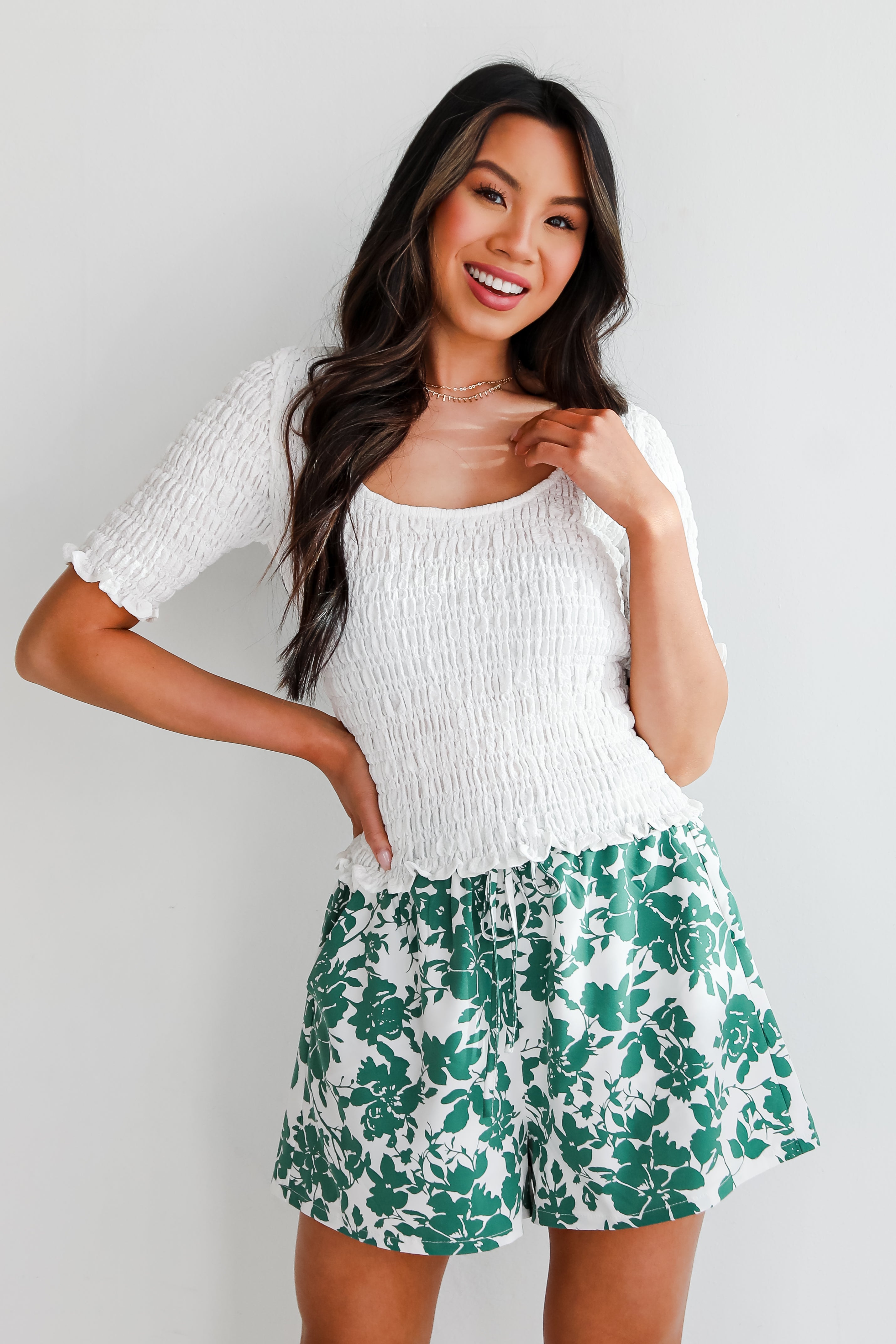 Dreamy Approach White Smocked Crop Top