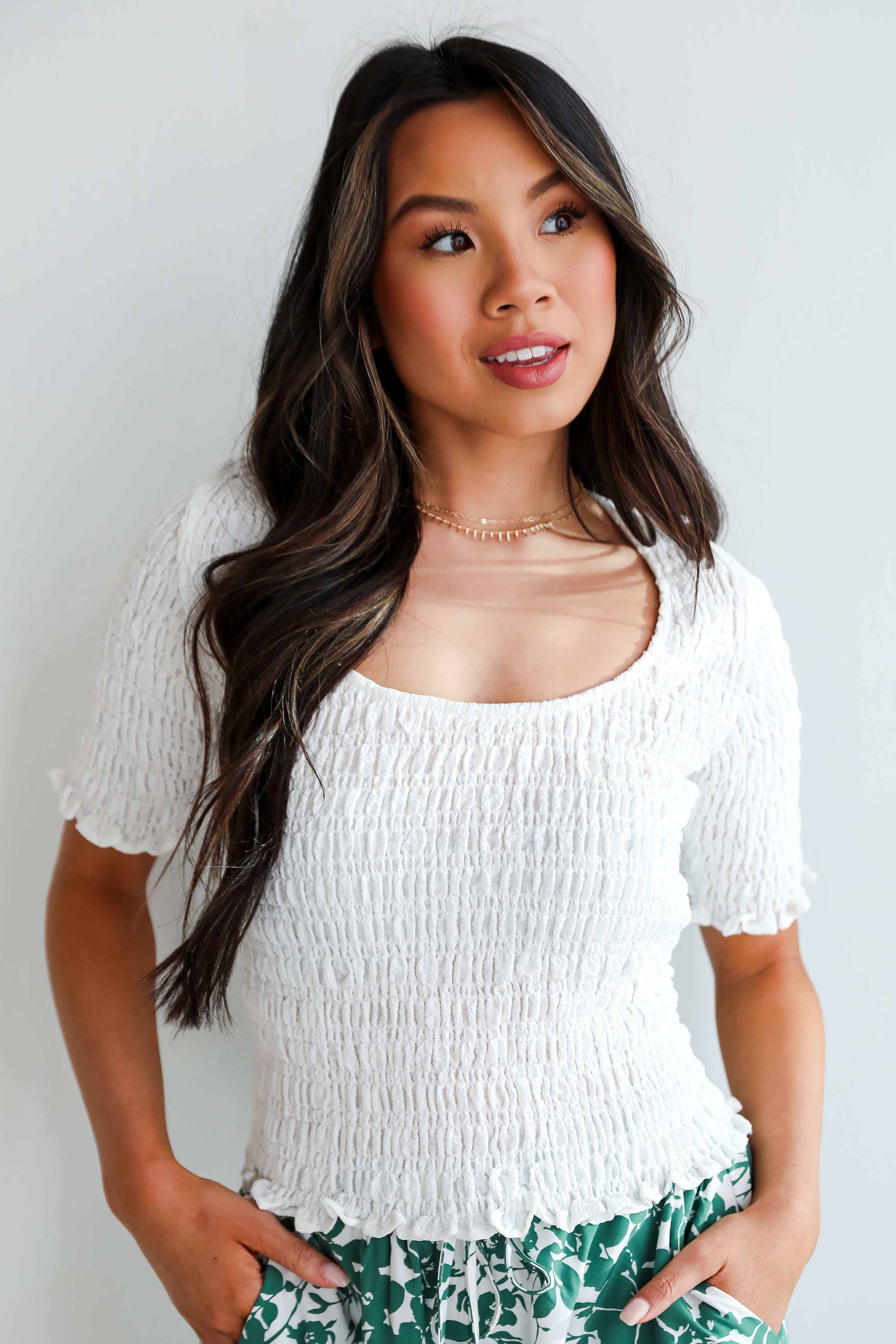 Dreamy Approach White Smocked Crop Top