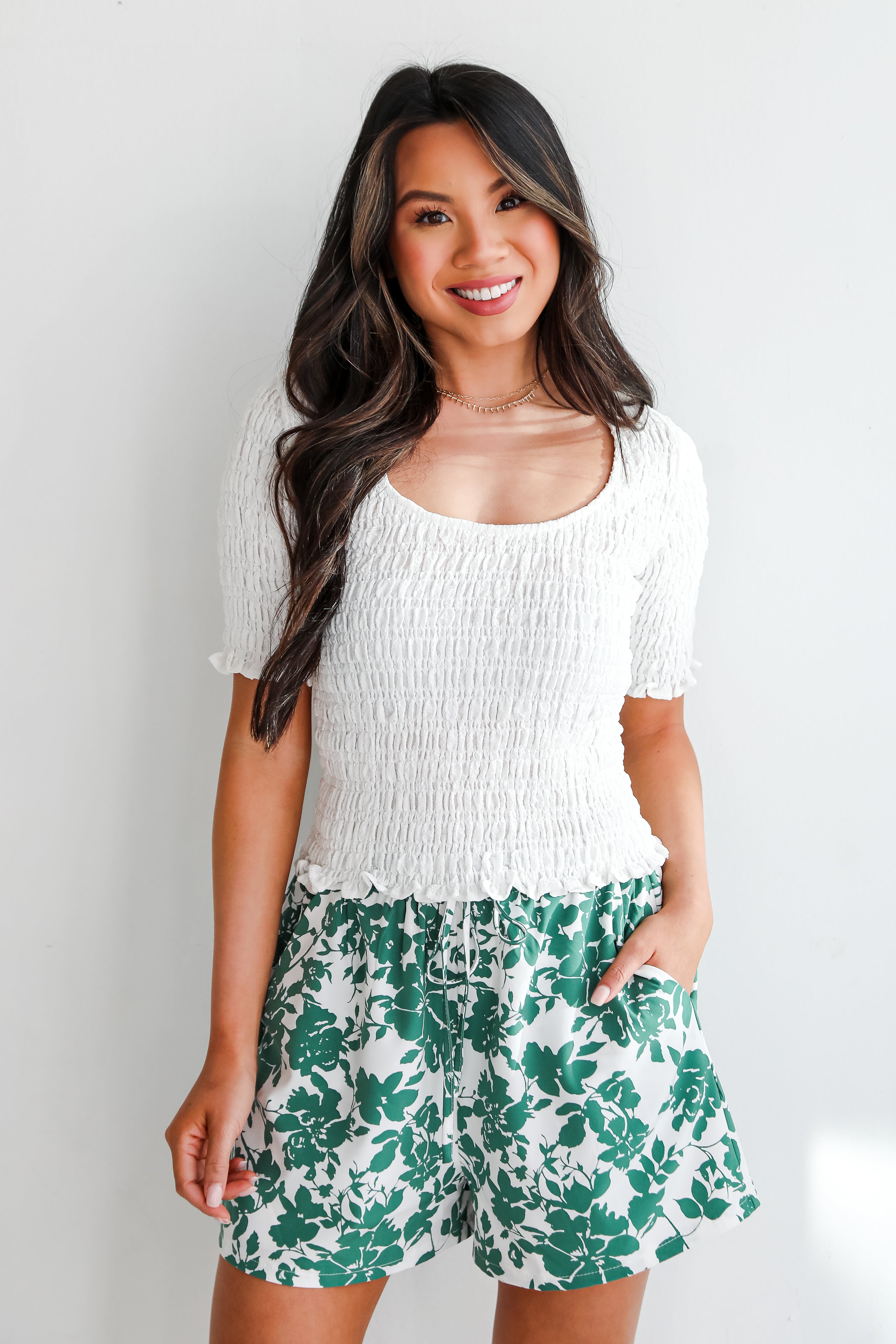 Dreamy Approach White Smocked Crop Top